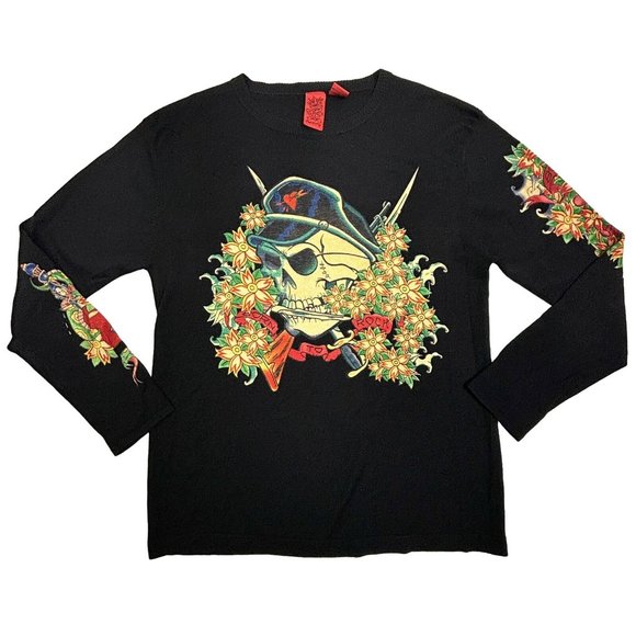 A&GAMAL GUESSOUS Cashmere Sweater Large Skull Born To Rock Snake DBL Sided EUC